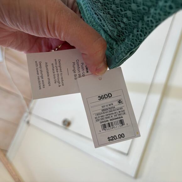 Auden NWT Women's Lace Push-Up Plunge Bra Tidal Flow Green 36DD - Picture 6 of 9